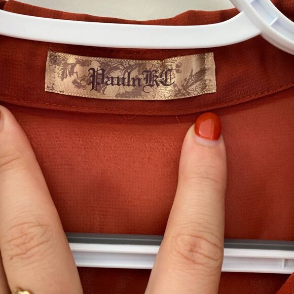 Pauln KC Brick Red Front Tie Blouse - Picture 4 of 7